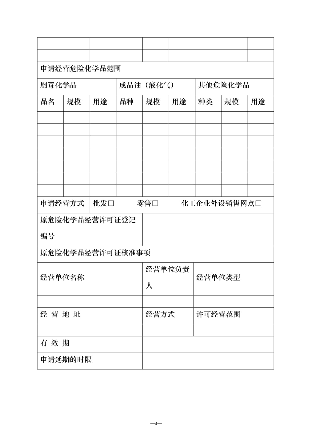 危險化學品經(jīng)營許可證延期申請表